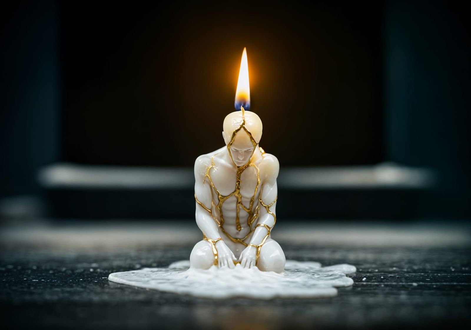 Melting Kintsugi Candle in Renaissance Horror Style