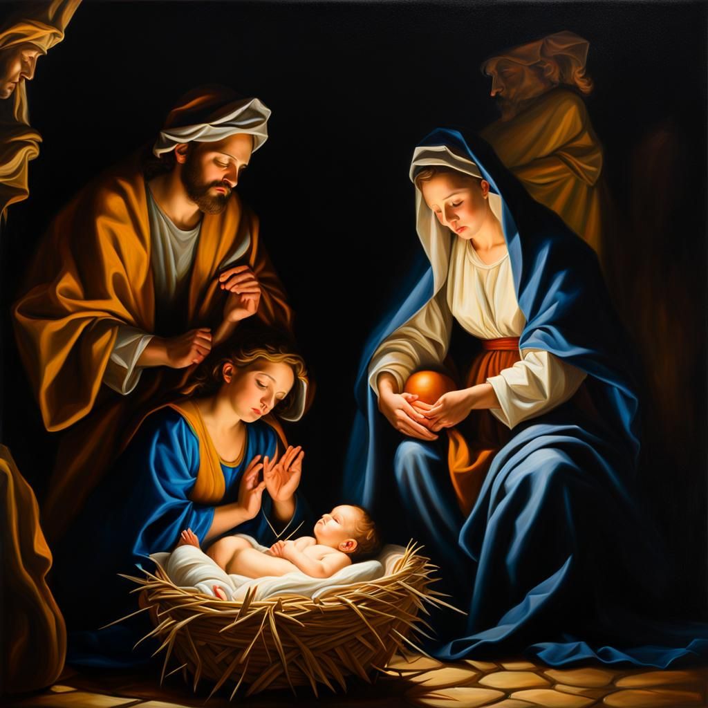 Baroque Oil Painting of a Nativity Scene