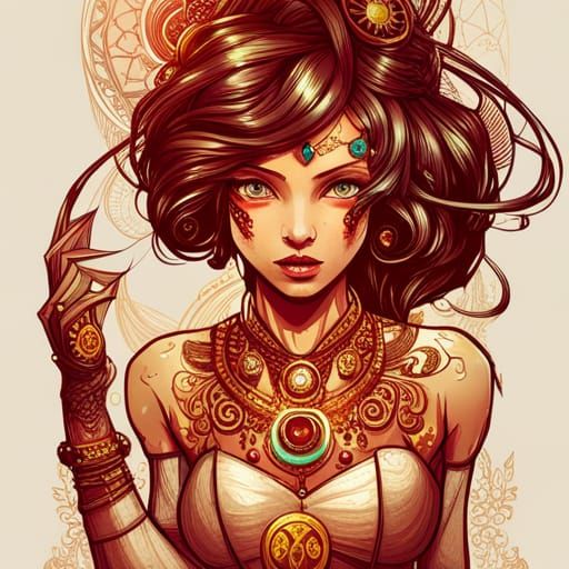 Steampunk Indian Princess with Golden Outlines