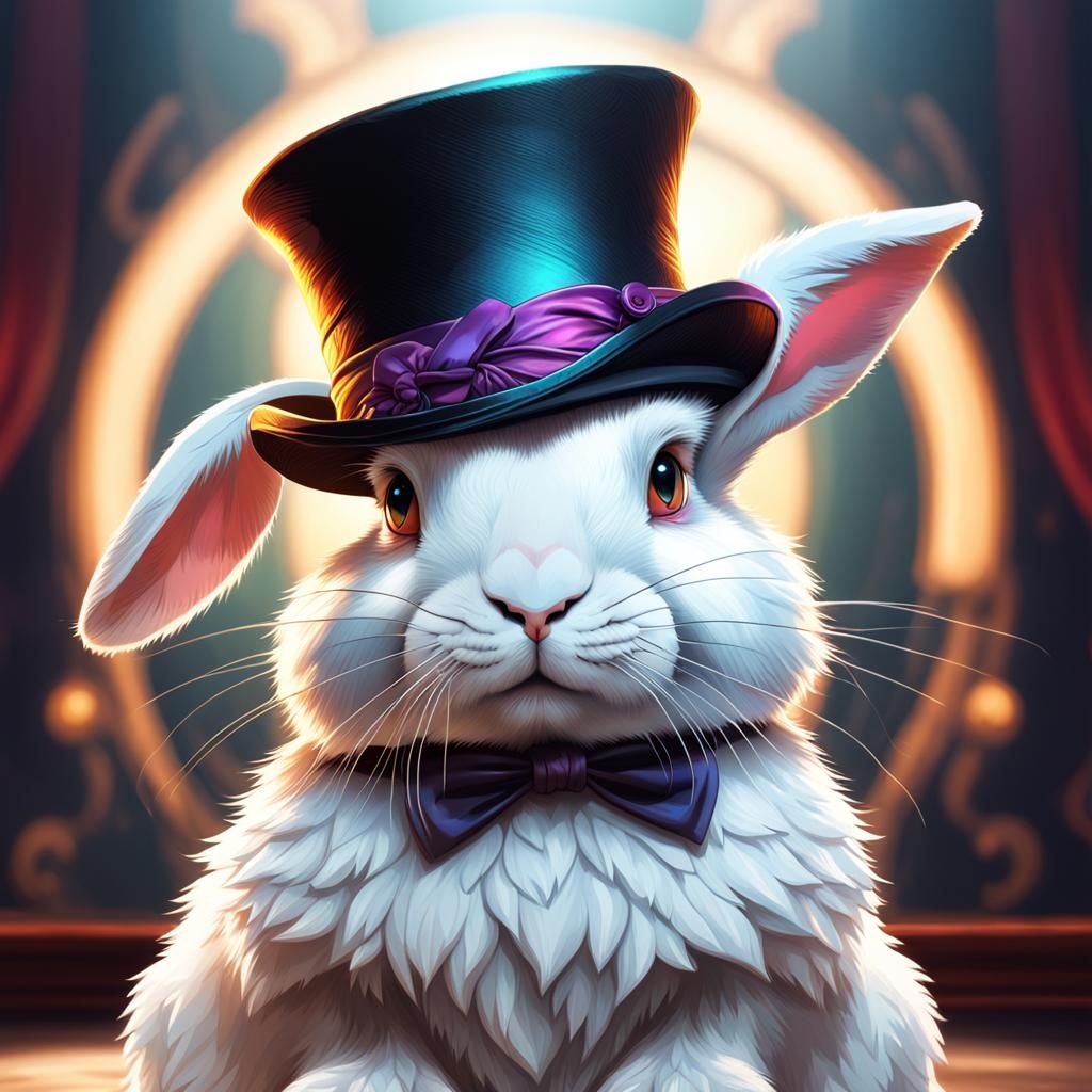 Baby Bunny Portrait with Top Hat, Splash Art