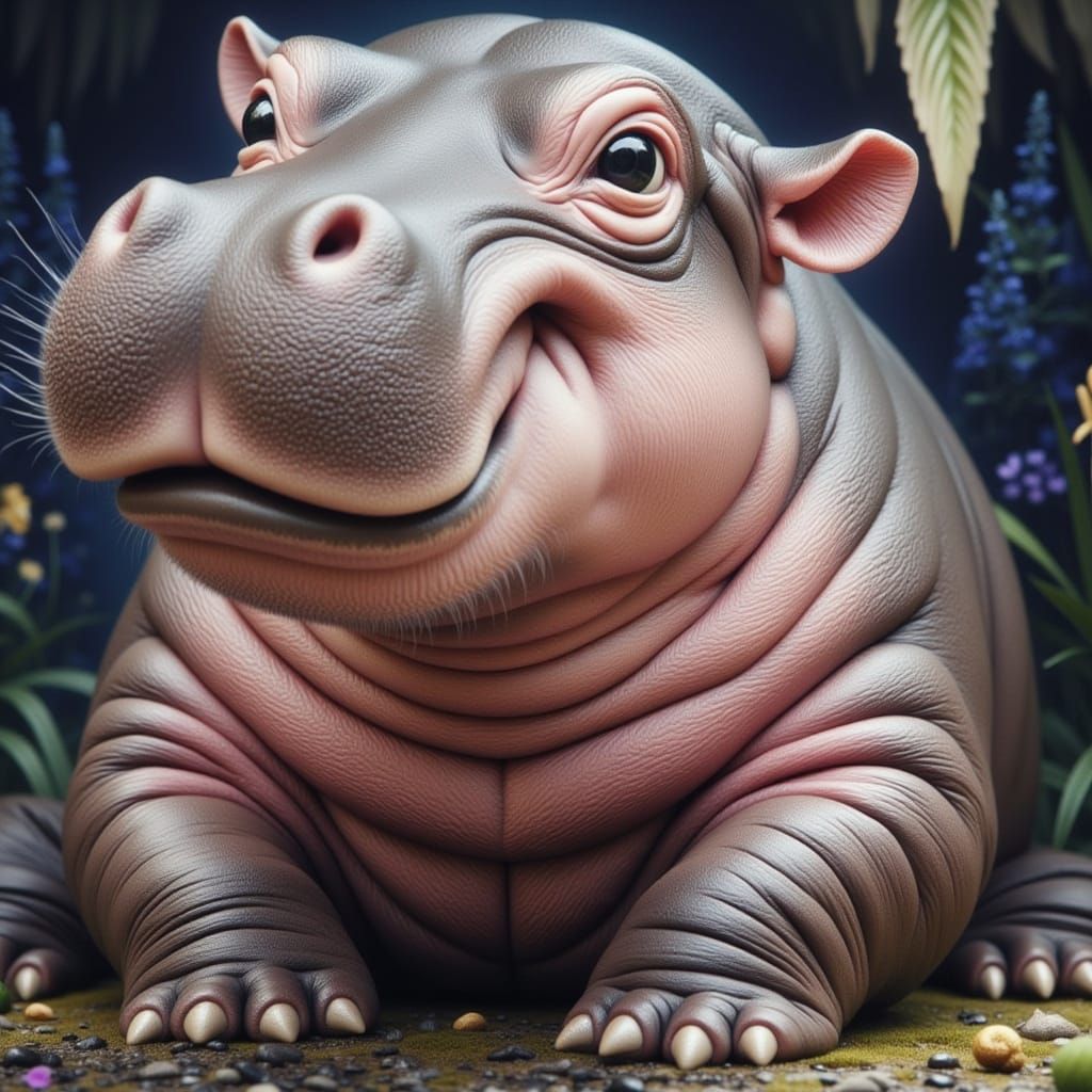 Whimsical Baby Hippo in a Vibrant Savannah Landscape