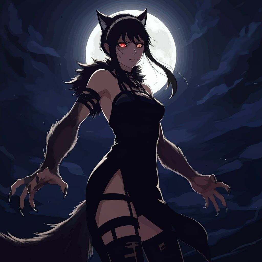 Yor Forger from SpyXFamily transforming into a werewolf.