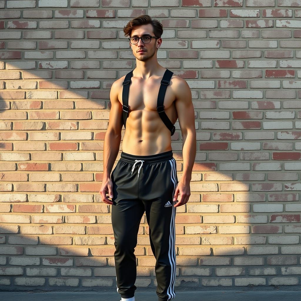 Athletic Man in Leather Harness, Photorealistic Portrait