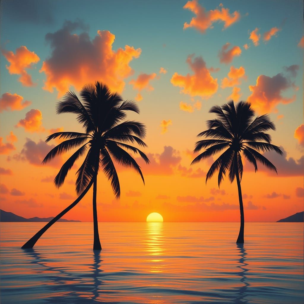 Tropical Sunset Paradise in Dreamy Seascapes Style