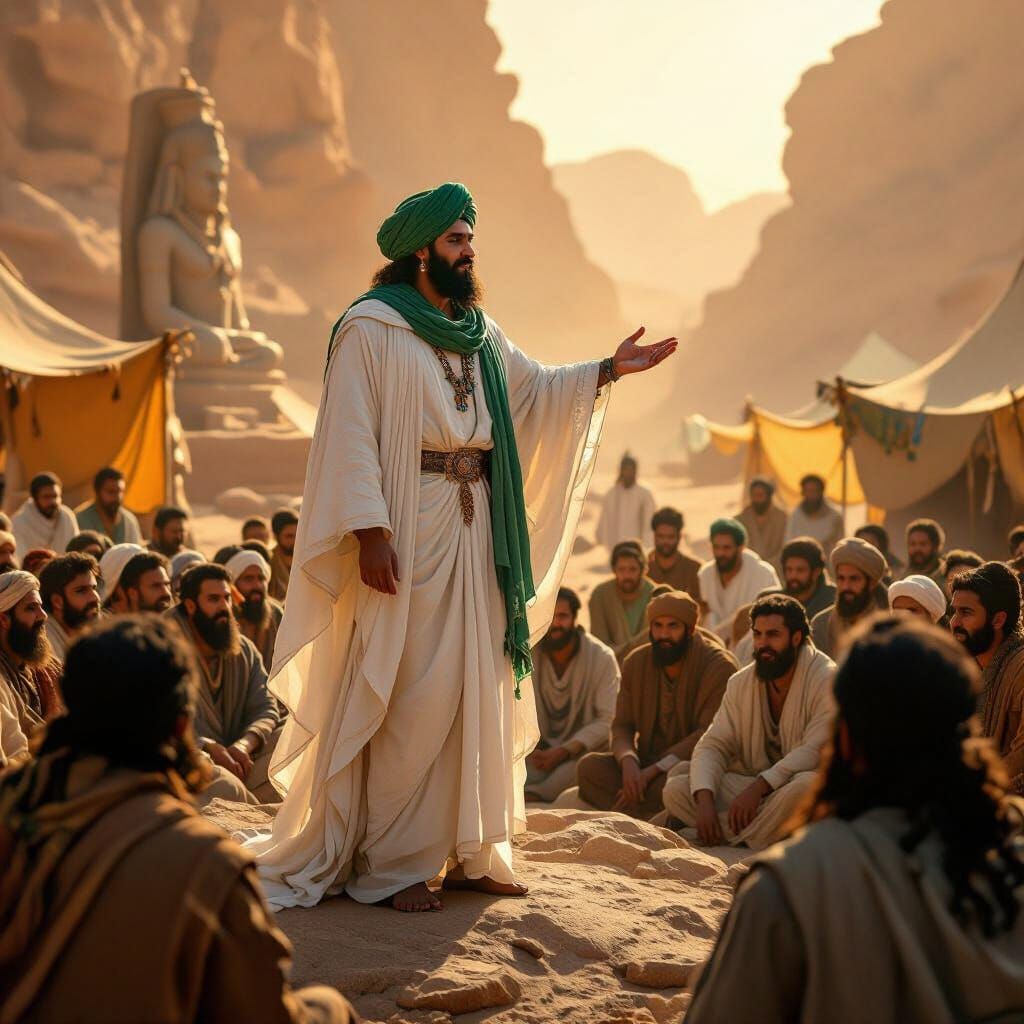 Desert Prophet Addresses Men in Dramatic Lighting
