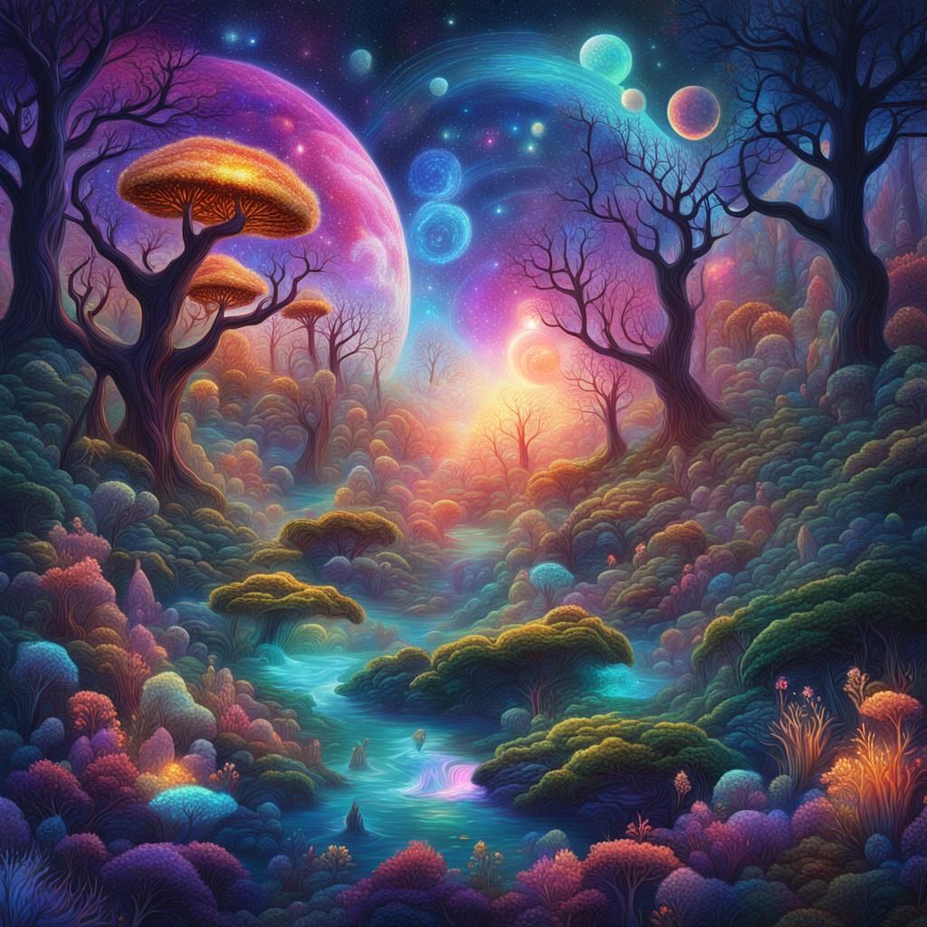 Holographic Cosmic Forest in Pablo Amaringo Style