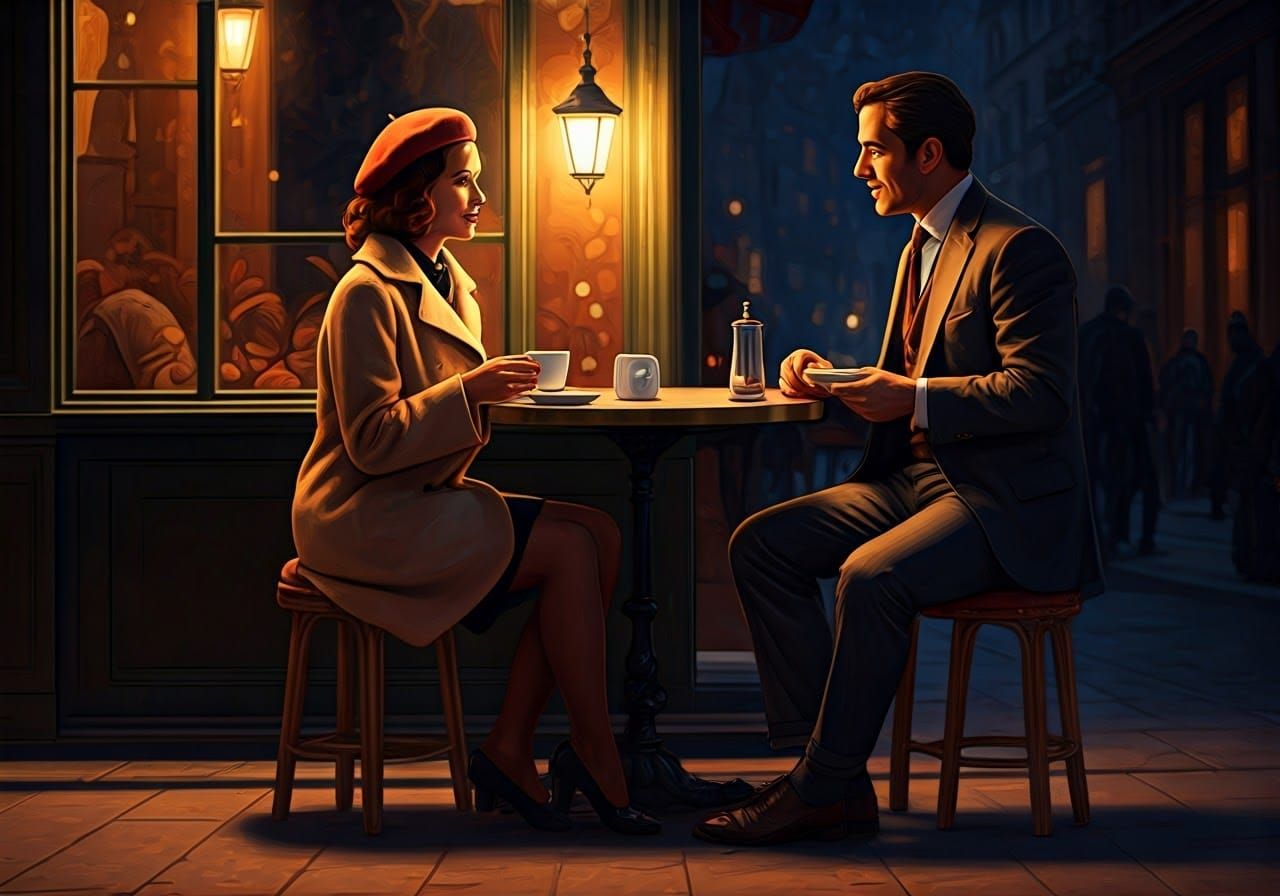 Elegant Parisian Café Scene at Night