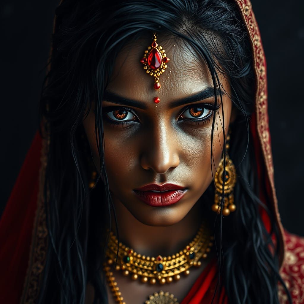 Ethereal Beauty in Red Traditional Attire