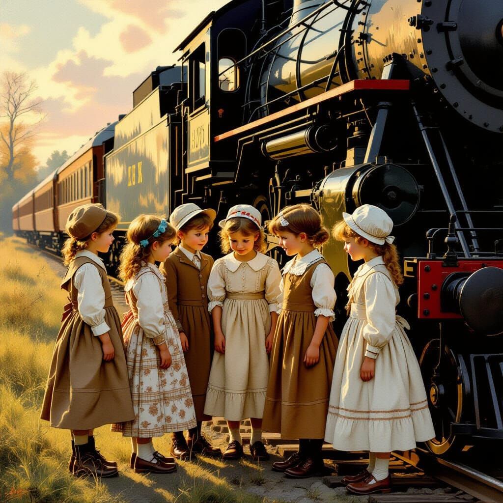 Orphan Children Gathered by Vintage Train