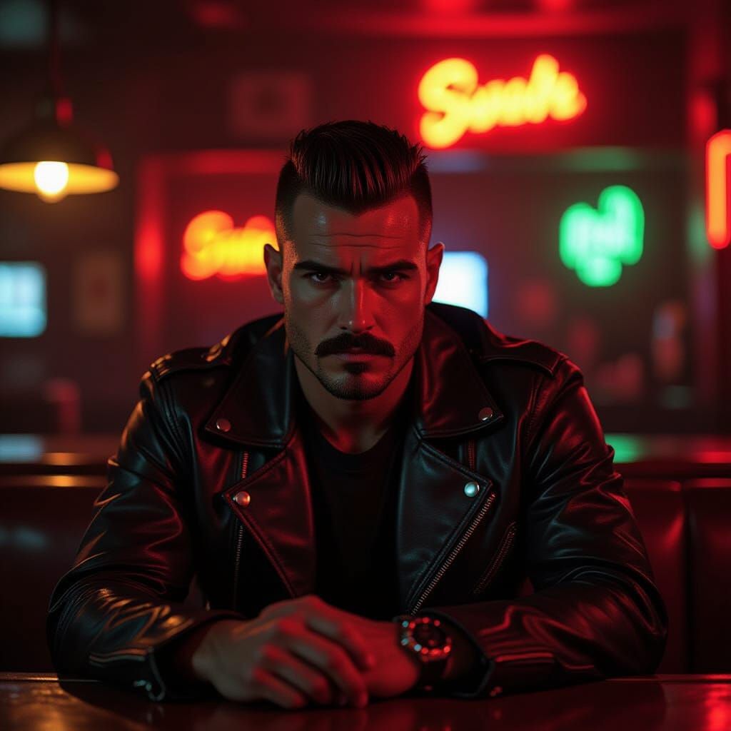 Pensive Man in Film Noir Bar Scene