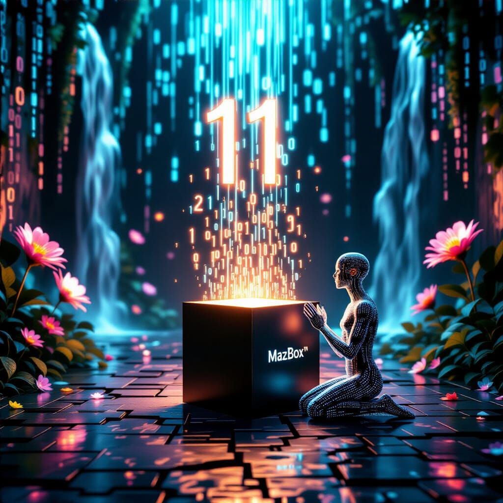Surreal Code Sanctuary With Glowing MazBox