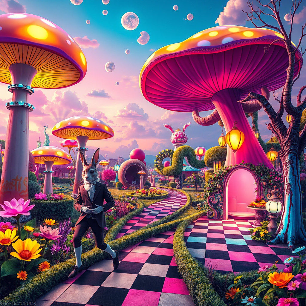 Dreamlike Landscape with White Rabbit, Murakami and Mead Ins...