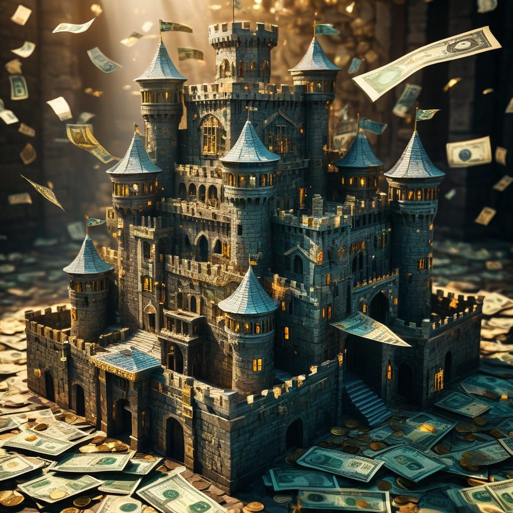 Majestic Castle Built of Money and Gold Coins