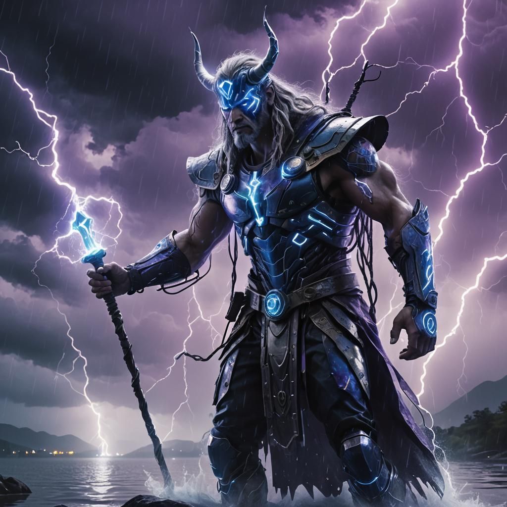 Cyberpunk God of Thunder on Silver Lake