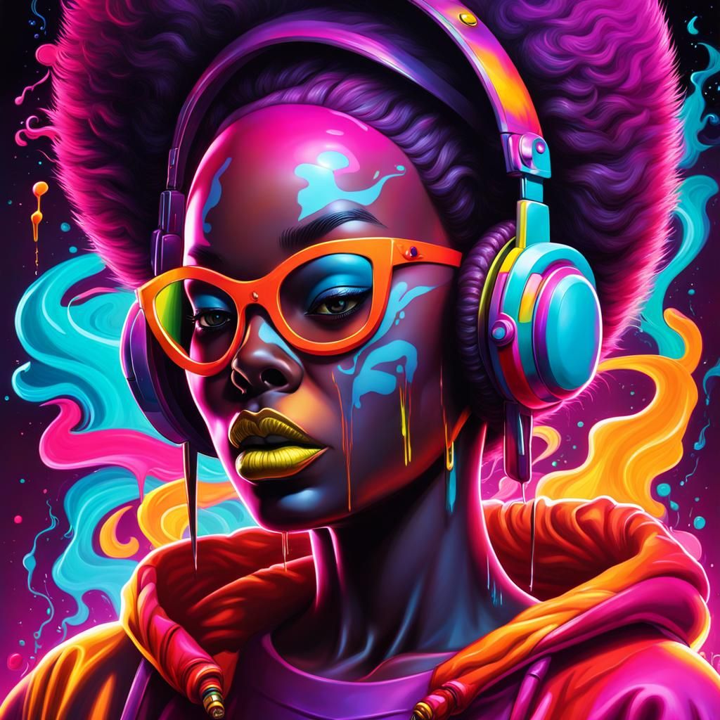 Retro Halloween African American in Neon Graffiti Art
