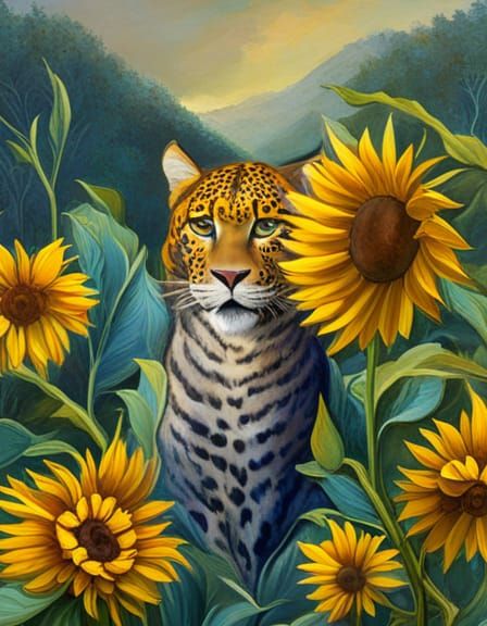 Leopard Among Sunflowers as Renaissance Art