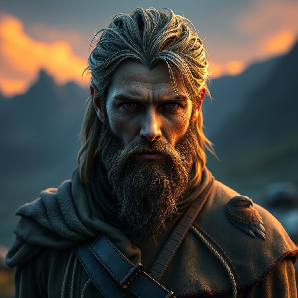 Exiled Prince with Falcon Tattoo in Dramatic Lighting