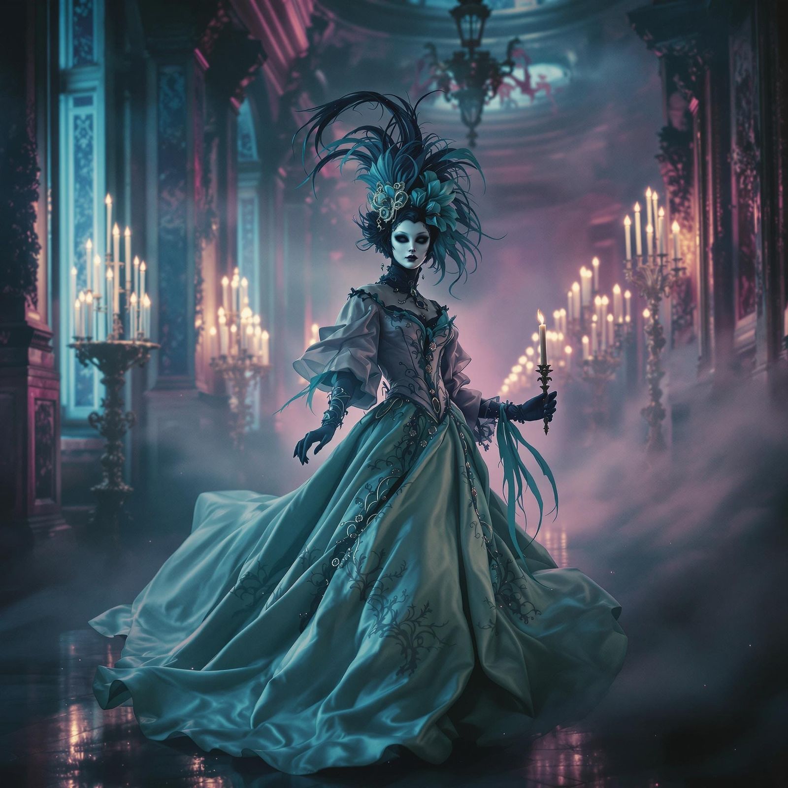 Rococo Specter in Candlelit Halls