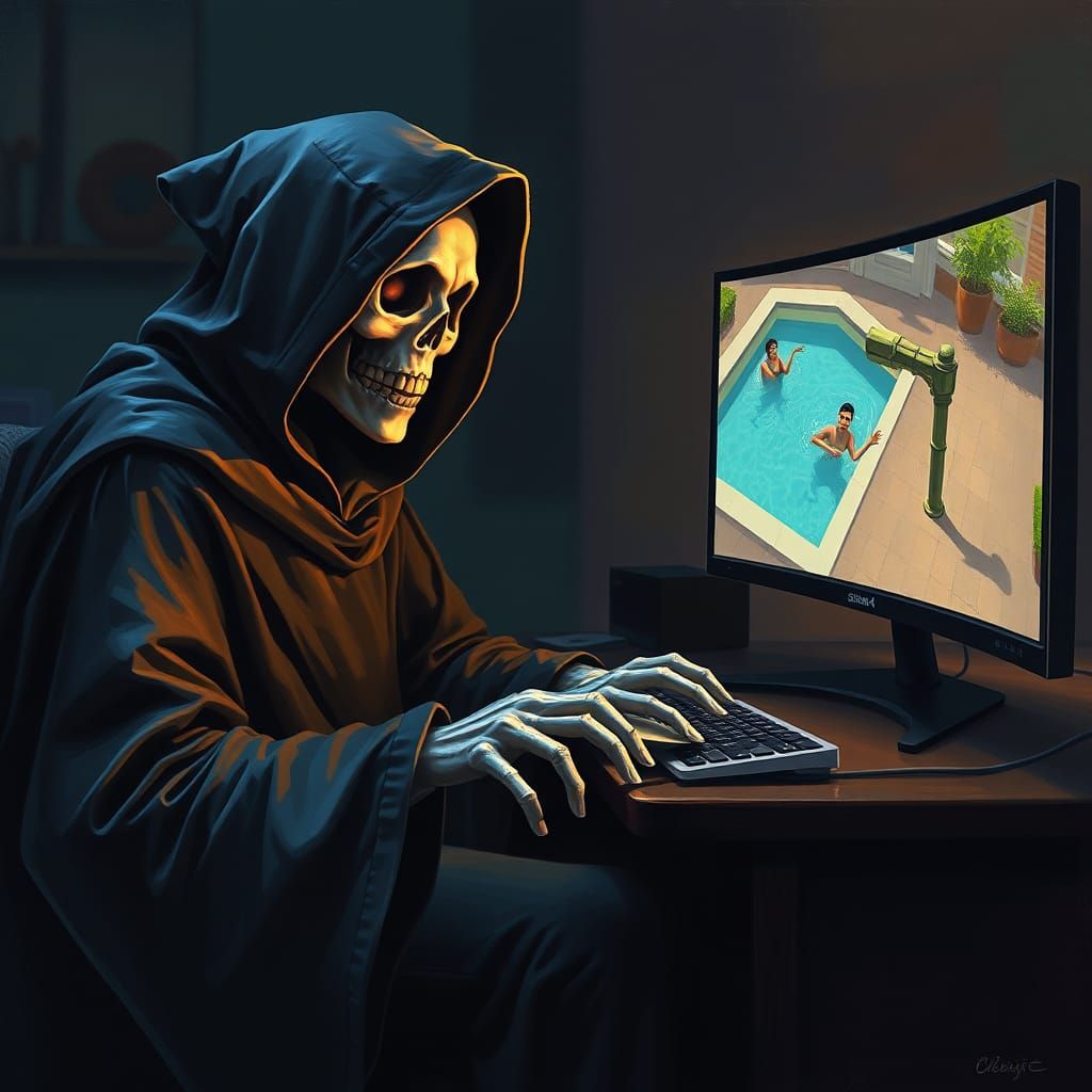 Grim Reaper Enjoys a Game of Sims 4