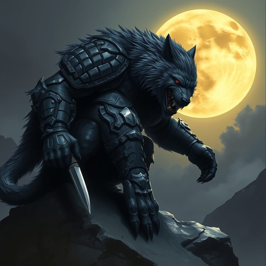 Cyberpunk Werewolf Warrior in Dark Gray Armor