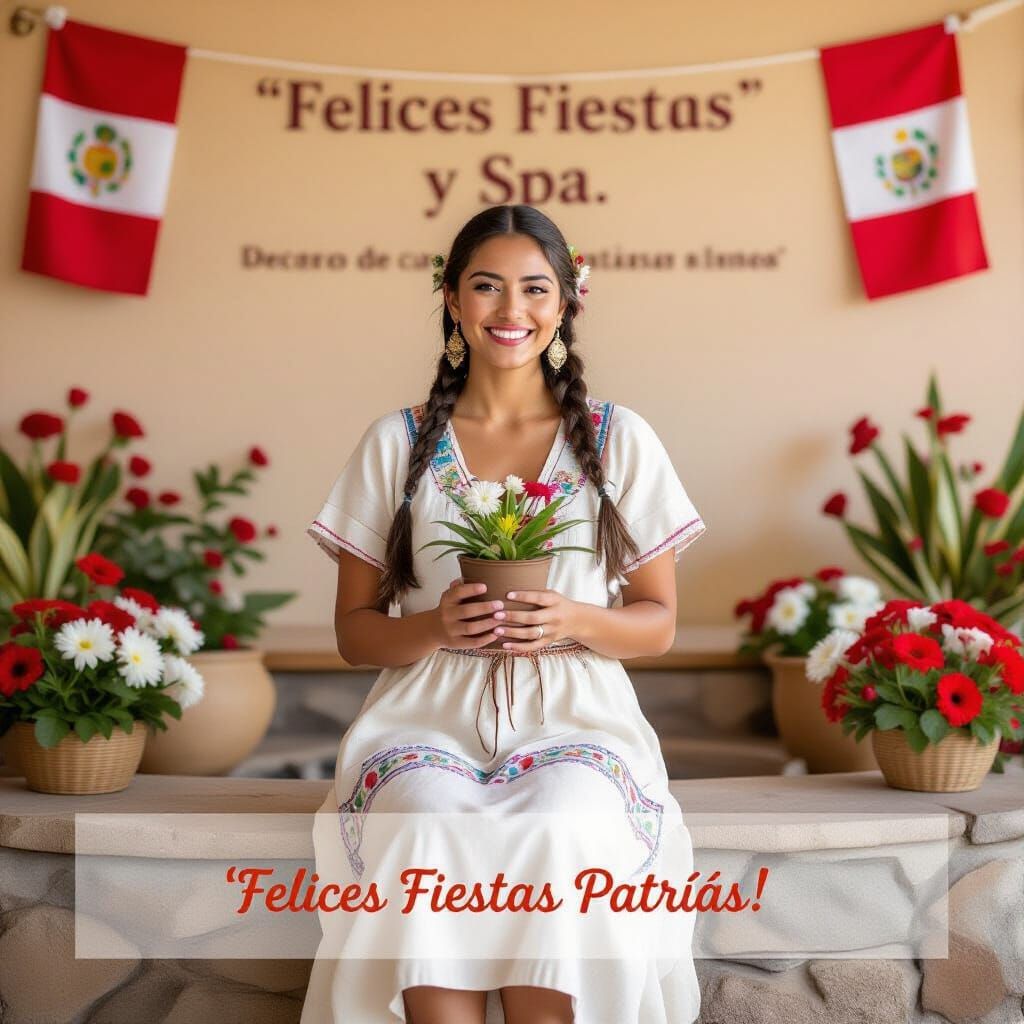 Peruvian Woman Celebrates National Holidays in Spa