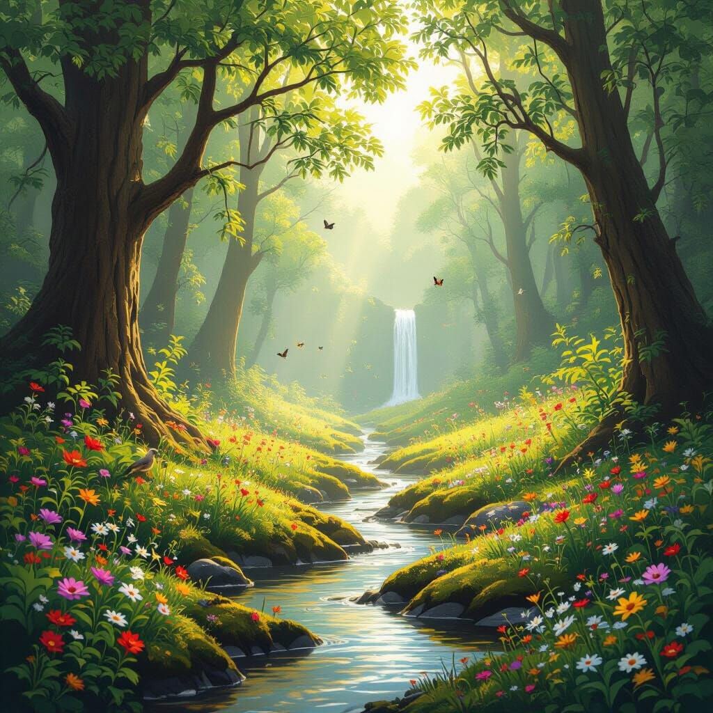 Enchanted Forest: Sunlit Glade in Matte Painting Style