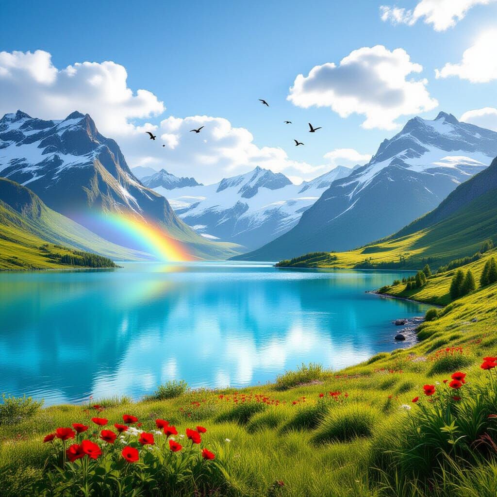 Breathtaking Realistic Landscape with Lake and Mountains