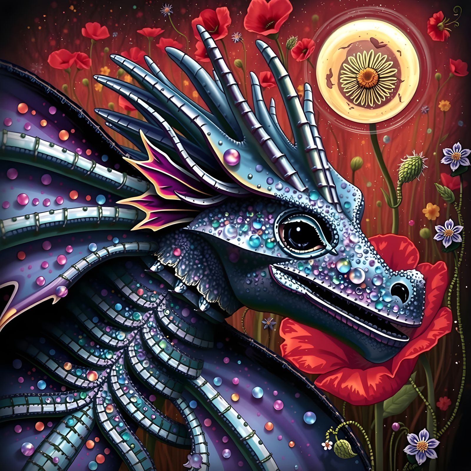 Dreamy Seahorse Soars Amidst Whimsical Floral Wonderland