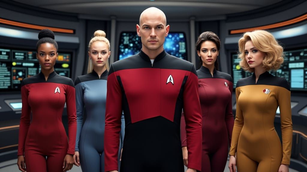 Confident Captain on the USS Enterprise NCC-1701-D Bridge