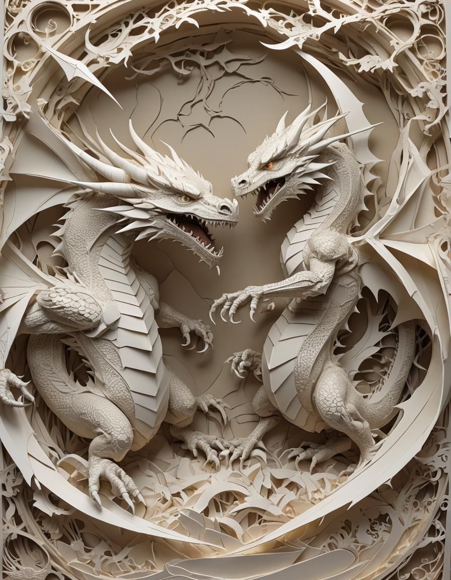 Dragons Clash: Vivid 3D Kirigami Paper Art