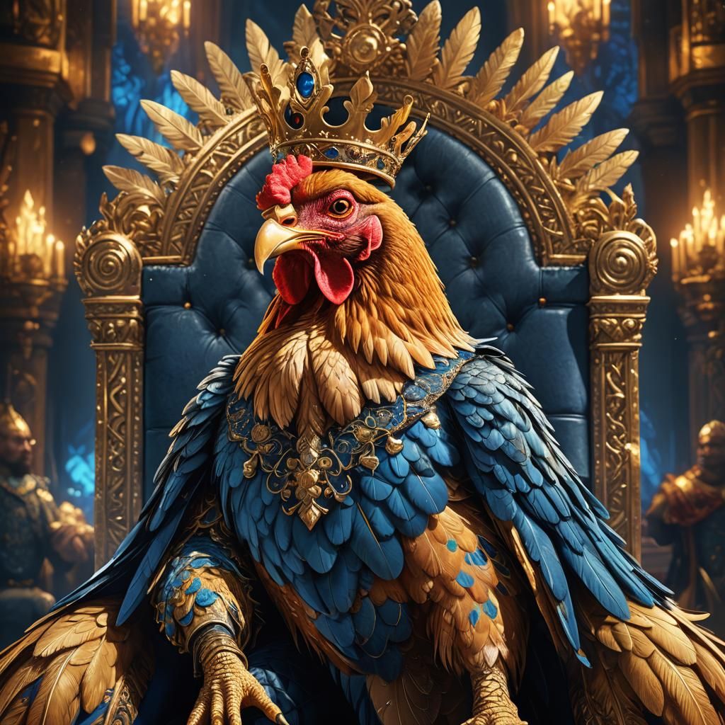 Majestic King Chicken Portrait in Ornate Chamber