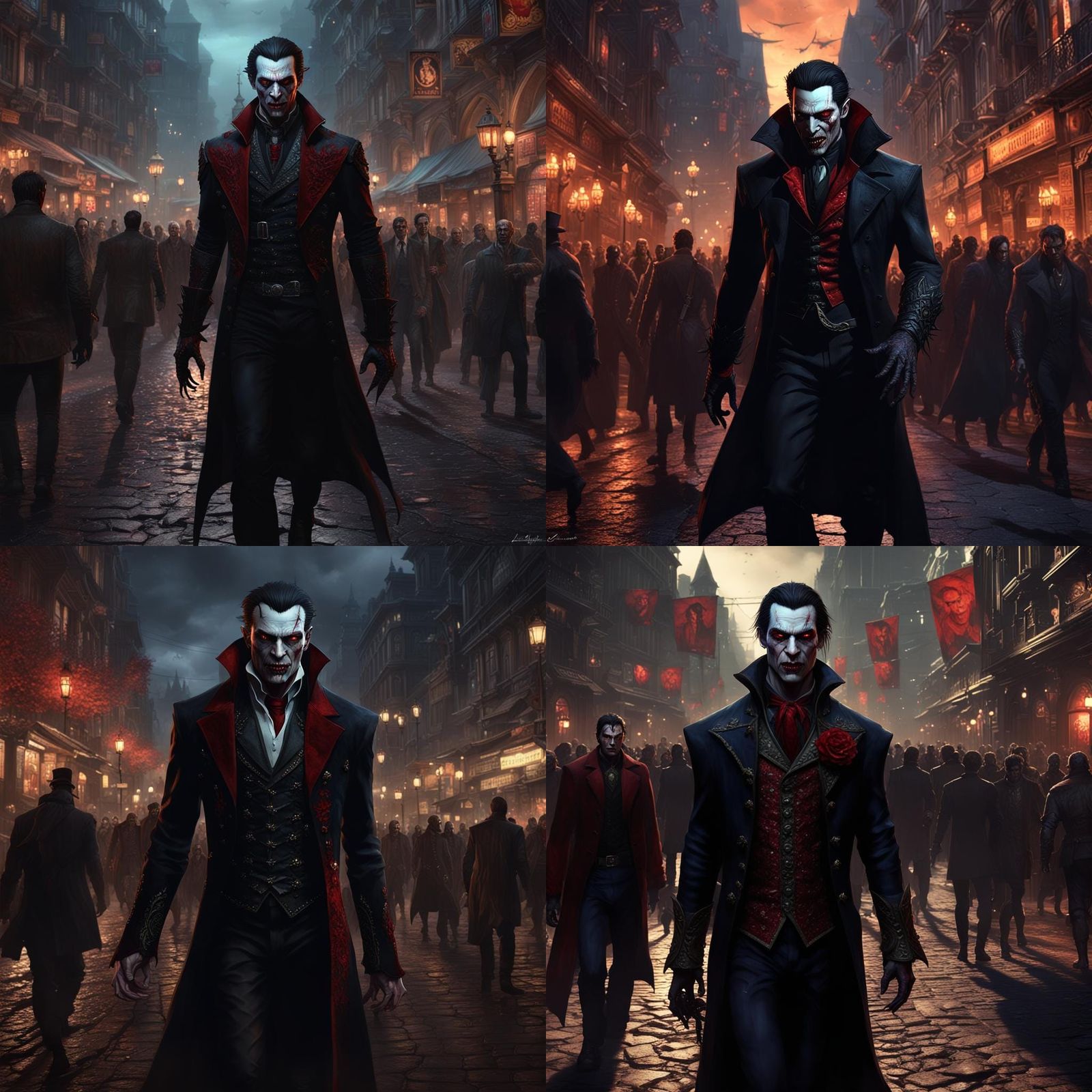 Toreador Vampire in Crowded City: Dark Fantasy Art