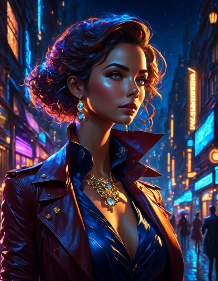 Businesswoman Portrait in Neon City Night