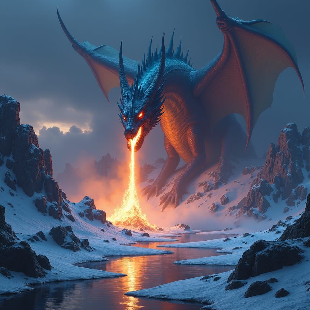 Fiery Dragon in Epic Mountain Landscape