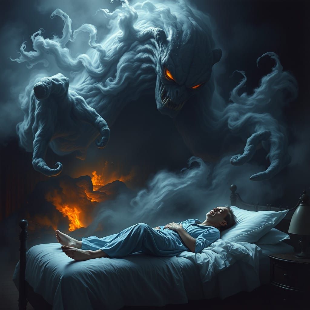 Mysterious Fog Entity Looms Over Sleeping Man