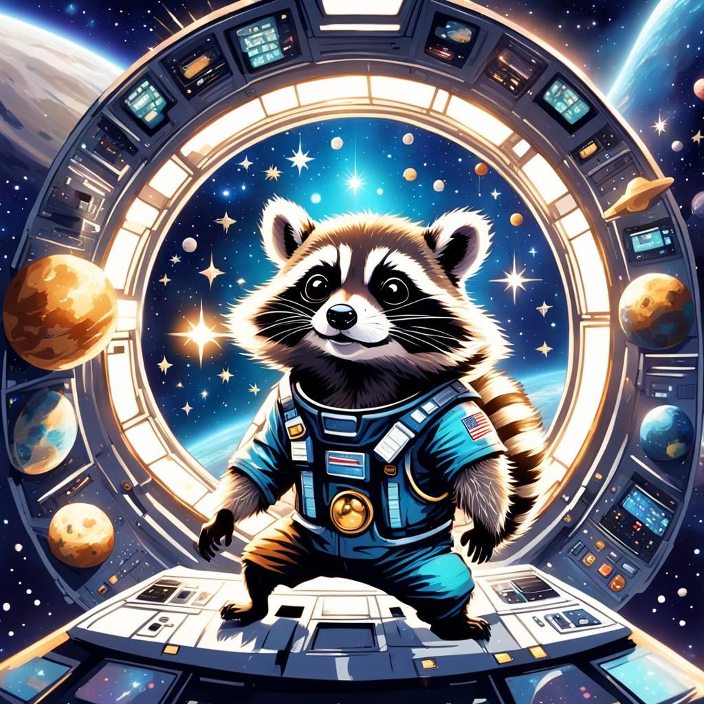 Mischievous Raccoon's Space Adventure