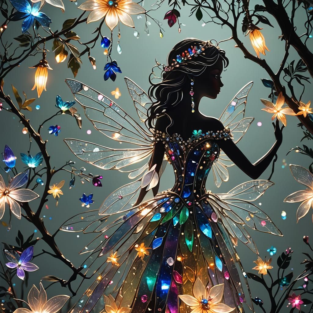 Crystal Fairy Silhouette in Tropical Forest