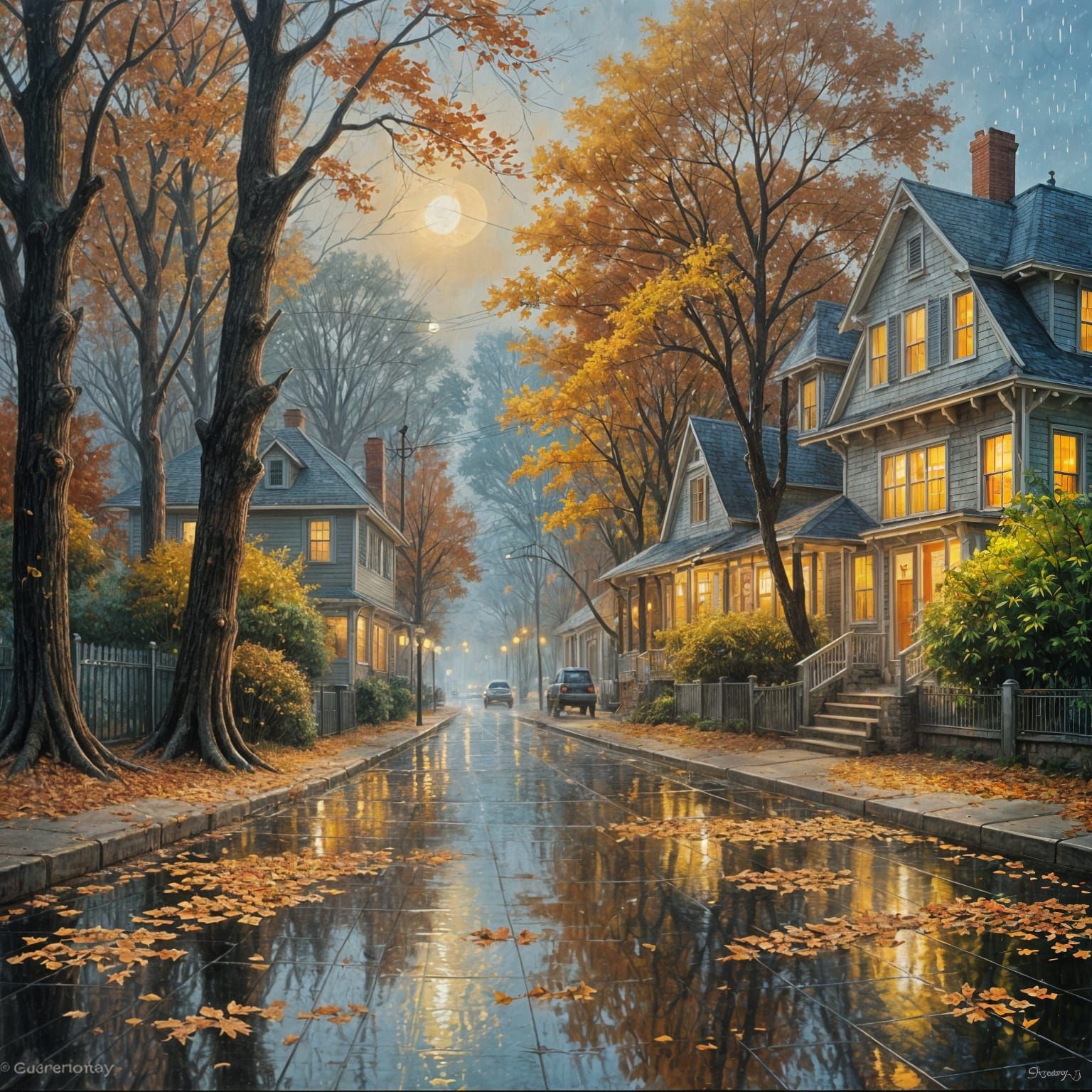 Wet Leaves Under Moonlit Rain