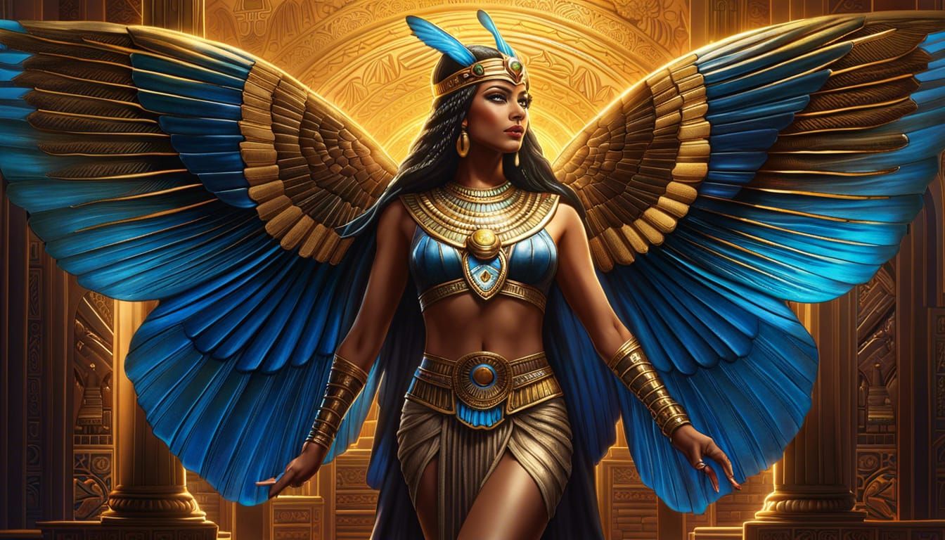 Egyptian Goddess Isis with Butterfly Wings in Hyperrealism
