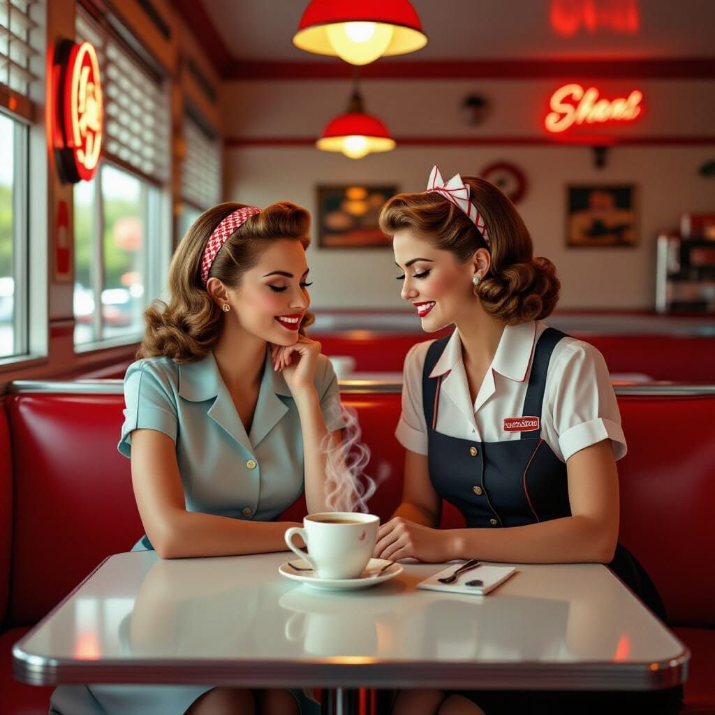1950s Diner Scene: Woman Orders Tea
