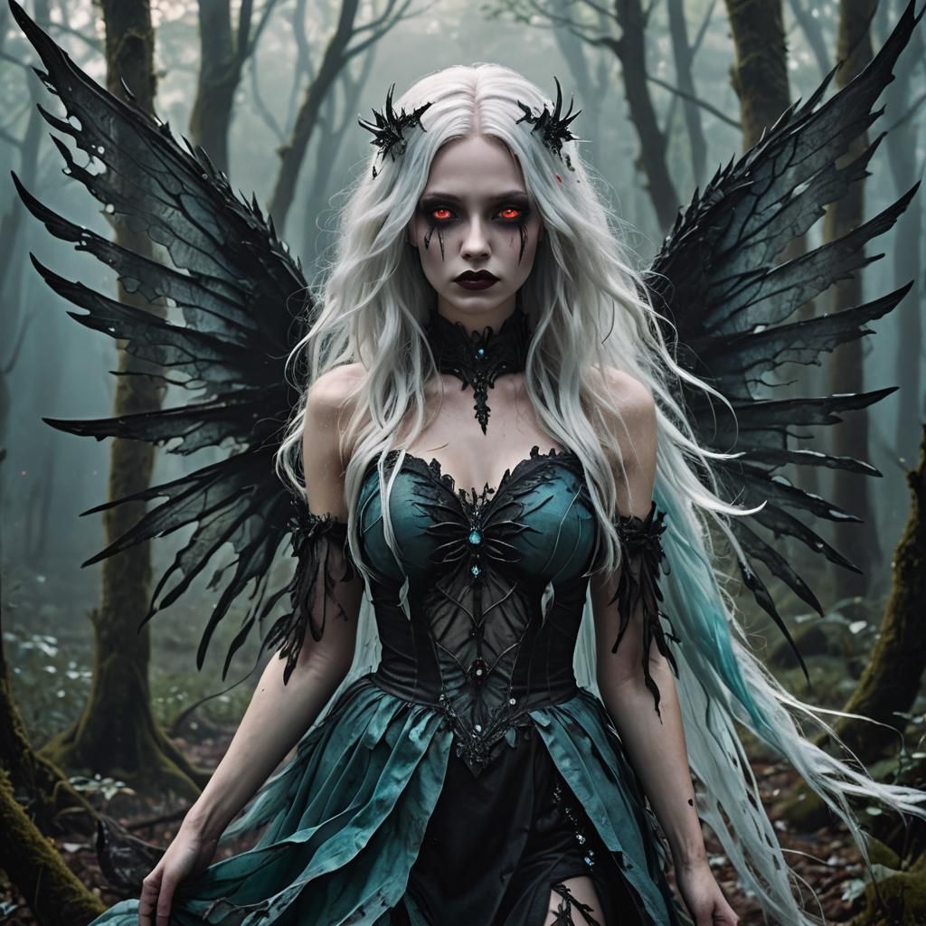 Dark Fairy Emerging from Misty Forest