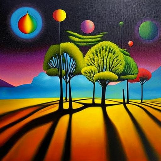 Colorful Surreal Naïve-Art Painting of Shadows