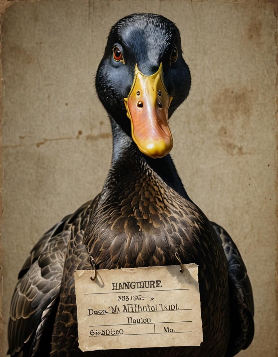 Grumpy Duck Mugshot: Hyperrealistic 3D Rendering