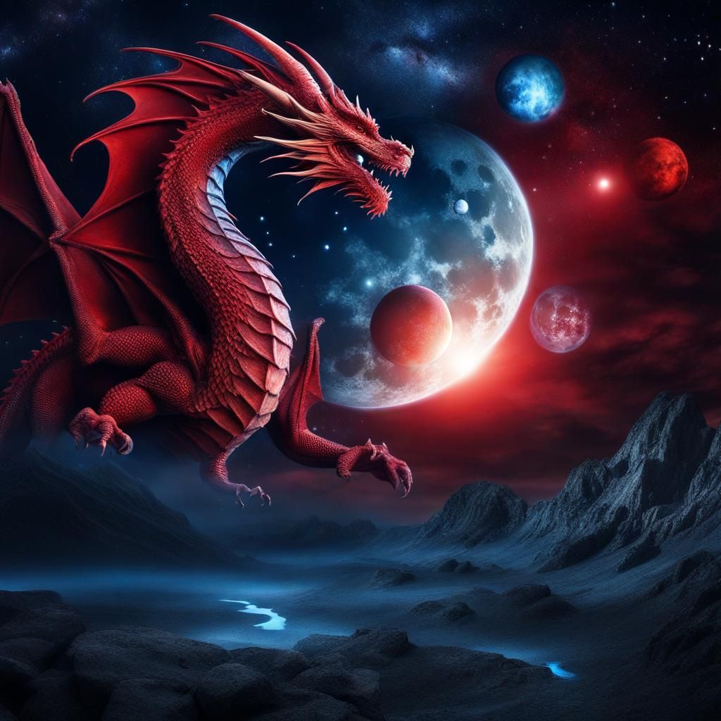 Mystical Sky with Dragon in Hyperrealistic Style