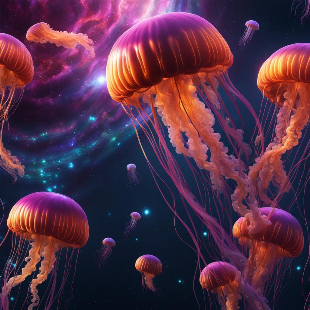 Jellyfish in Space Galaxy: Detailed Matte Painting