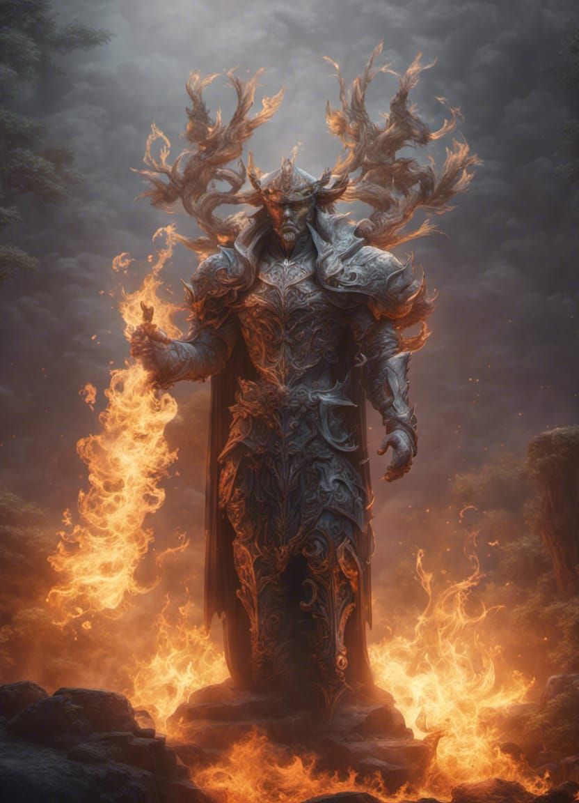 Ethereal Fire God in Divine Forge: 3D Rendering