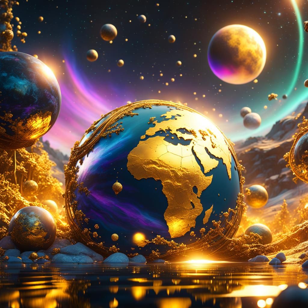 Golden Planet Fantasy Concept Art in 8K