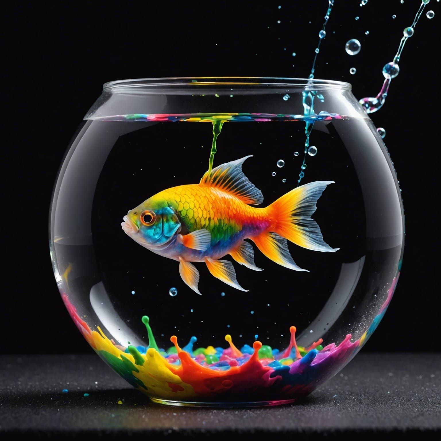 Rainbow Paint Fish in Bowl on Black
