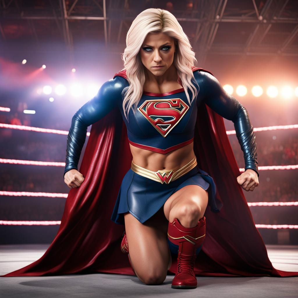 Wrestler as Supergirl in WWE Ring: Digital Art
