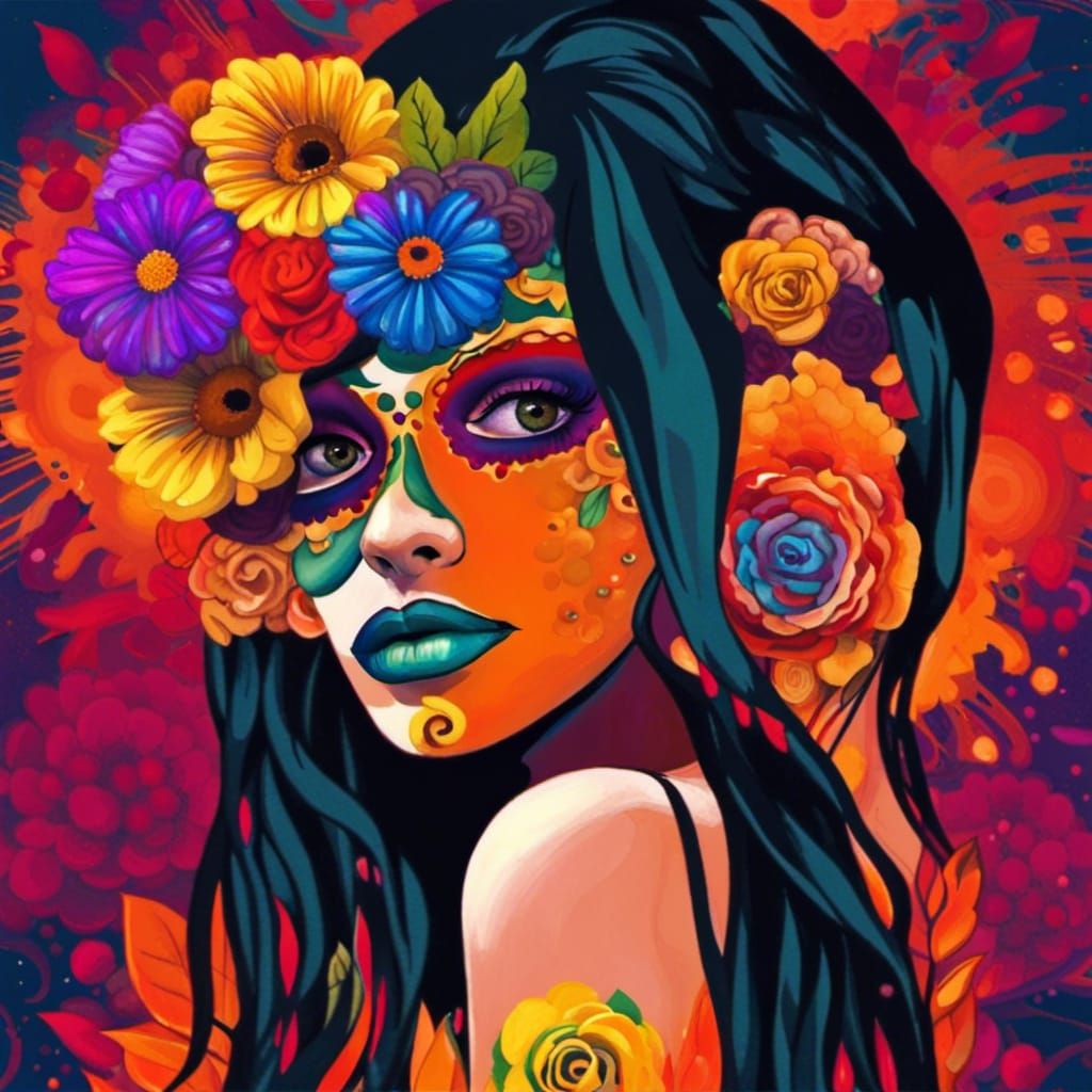 Mexican Woman in Dia de los Muertos Screen Print